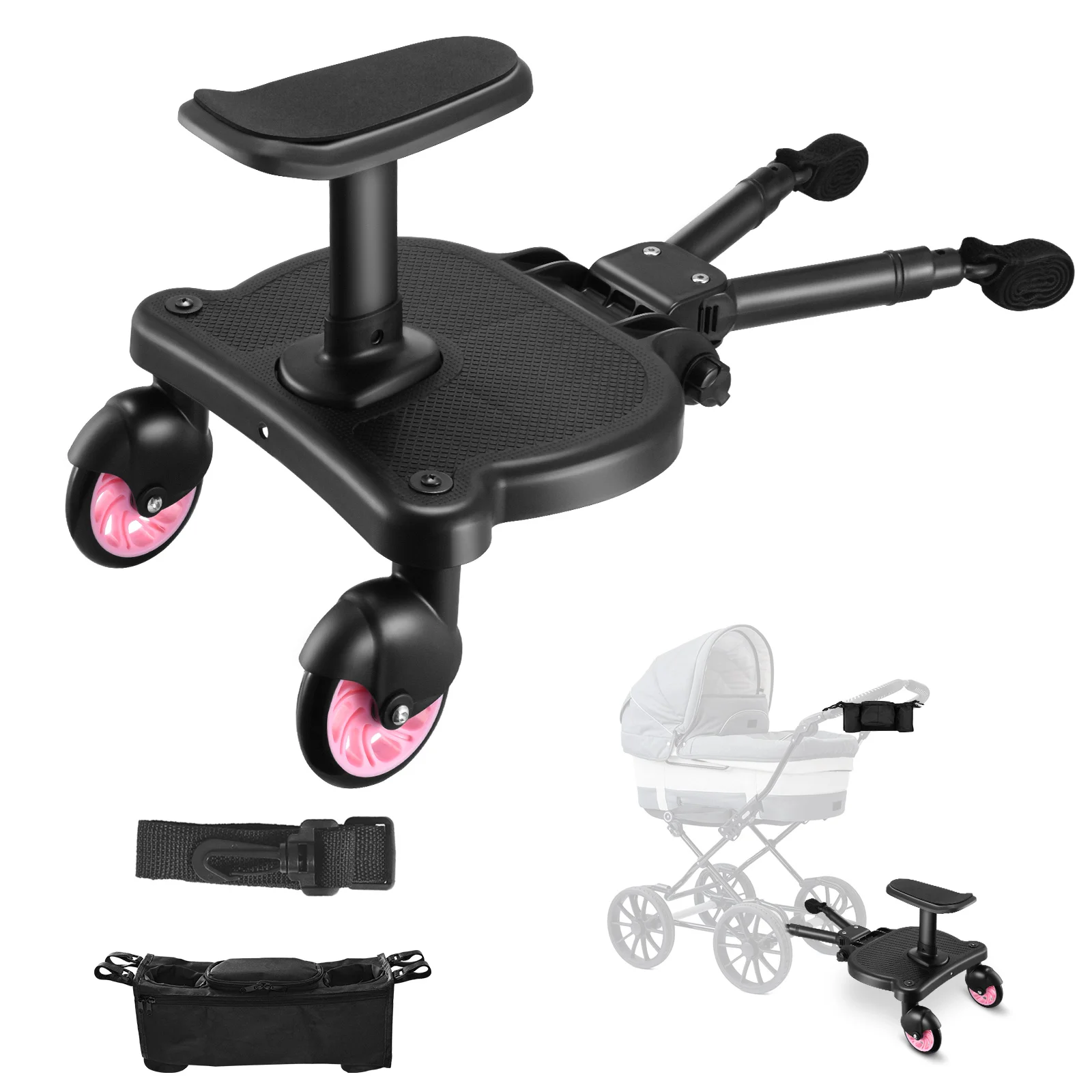 Universal Strollers Step Board Adapter, segunda criança Jogger, Footborad com assento, gêmeos Scooter, Baby Pram, para-choques Hitchhiker, 2 em 1