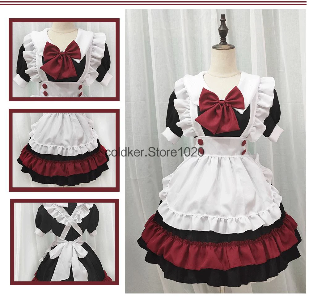 

Maid Halloween Vampire Little Devil Maid Lolita Uniform Gothic Black and Red Anime Cosplay Costume Sweet Japanese French Outfit