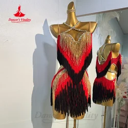 Latin Dance Performance Dresses Customization Luxury Rhinestone Gradient Tassel Dress Women's Tango Samba Competition Costumes