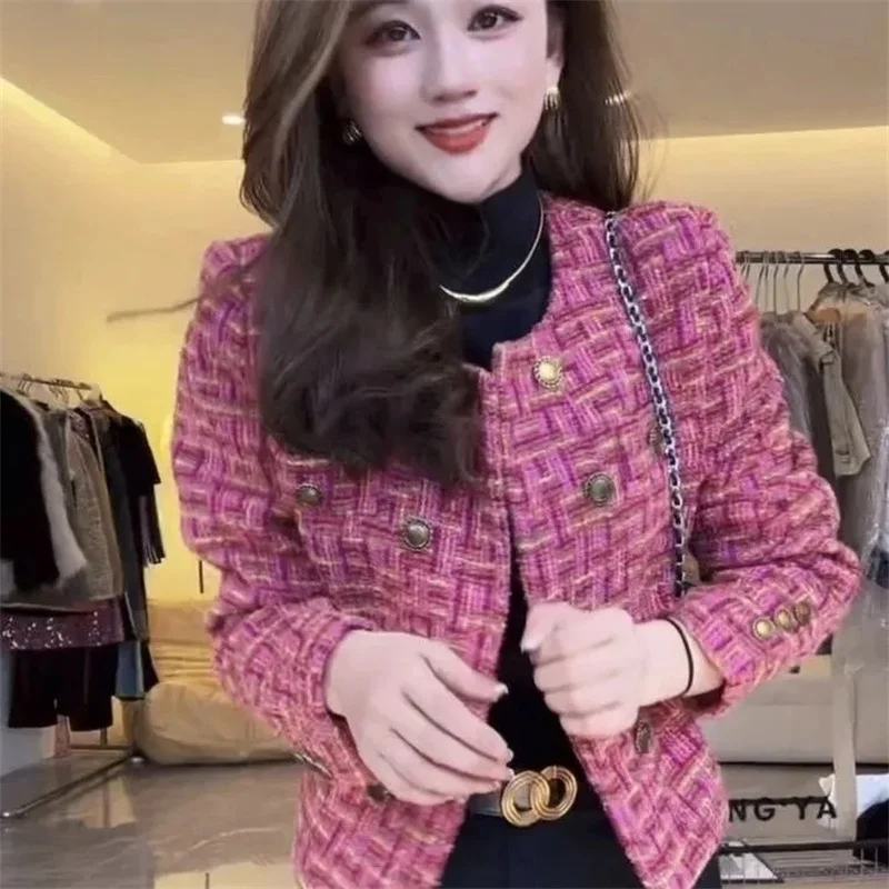 2025 nova primavera outono socialite francês colorido pequeno estilo perfumado casaco feminino design sentido temperamento versátil curto topo