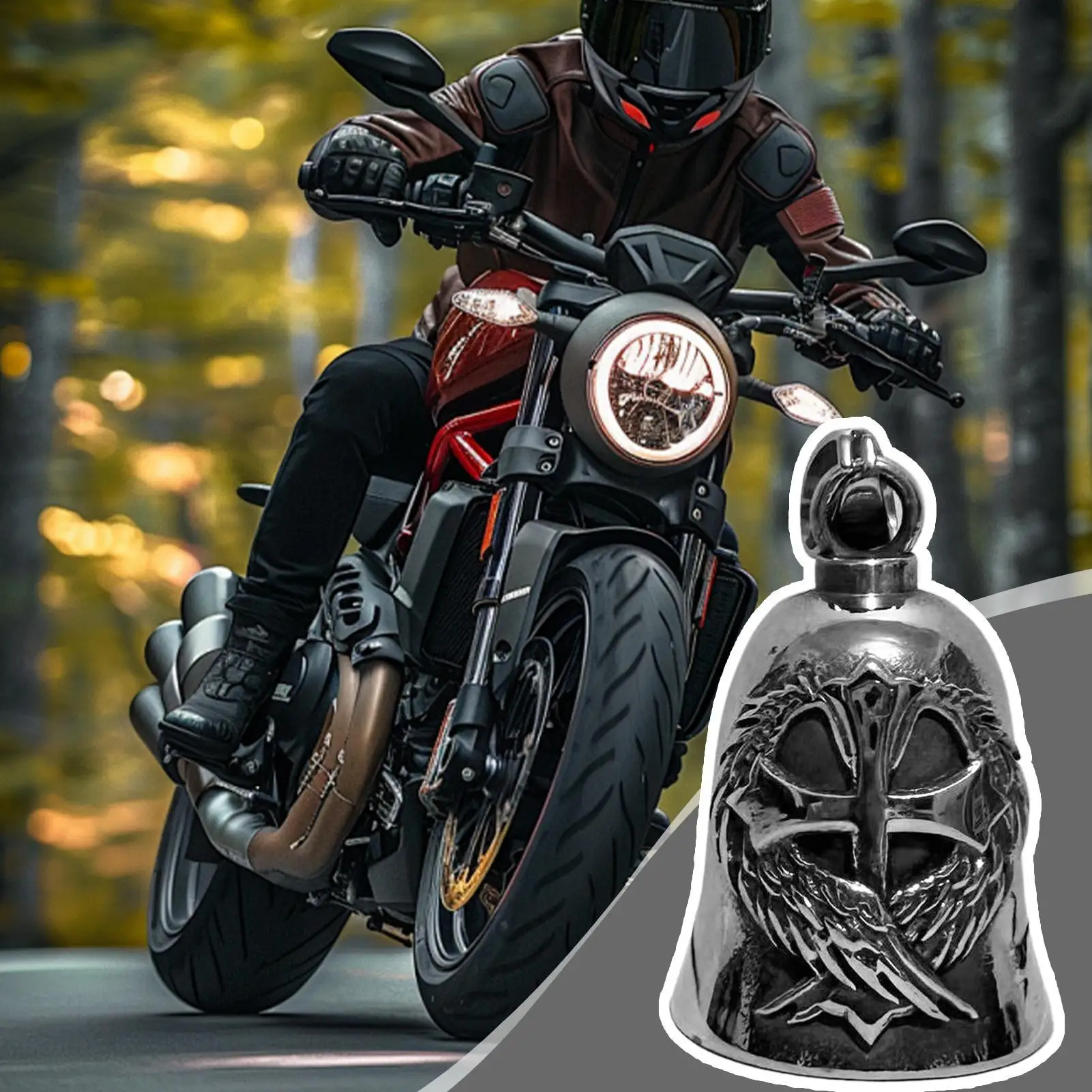 

Motorcycle Charm Bell Bikers Good Luck Bell Hanger Alloy Key Chain Accessory Riding Protection Pendant for Family Lovers Adults
