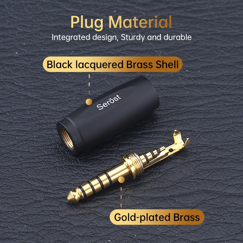 Serost HiFi Audio 5-Pole 4.4mm Jack Plug Gold-Plated Brass Balanced Headset Earphone Connection Cable for 4mm-8mm Cables