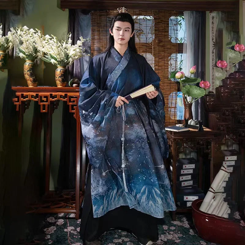 

New Winter Spring Hanfu Men Women Chinese Ming Dynasty Printing Loose Fit Costume Ancient Noble Robe Xmas Party Stage Clothing