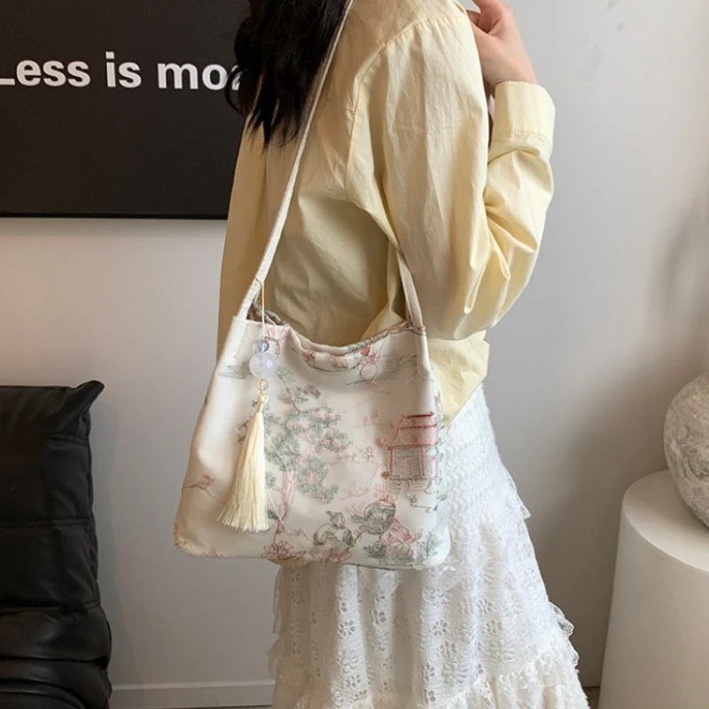 جديد النمط الصيني حقيبة ريترو 2025 نماذج جديدة الحرير الجاكار المألوف الحد الأدنى حقيبة واحدة الكتف قطري الصليب حقيبة نسائية