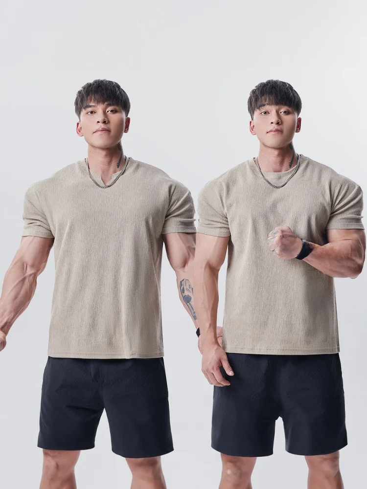 

Gymdog Men's Short Sleeve T-shirt Sporty Casual Fitness Training Top High-Definition Texture Cuffed Sleeve Pure Color Waist-L...