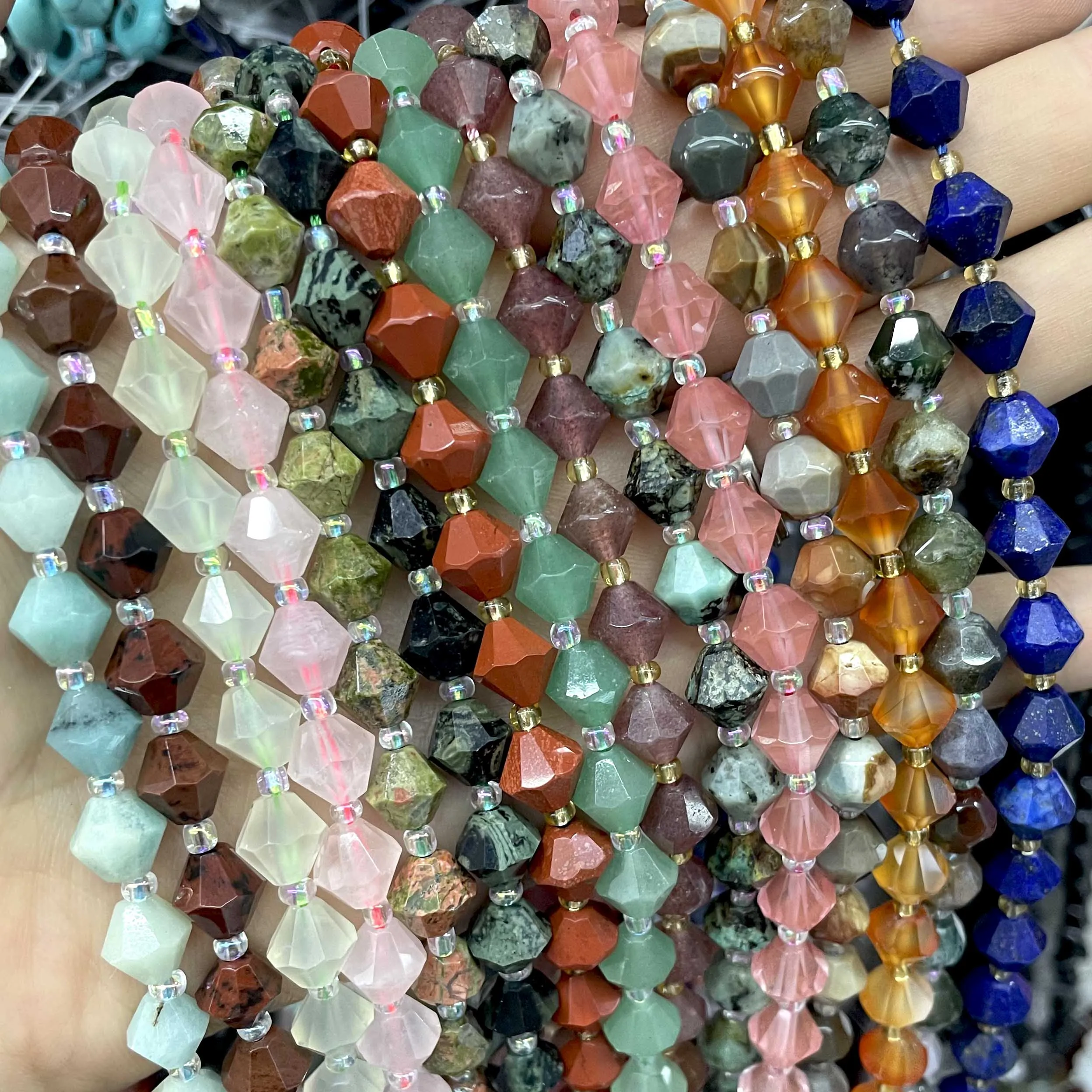 SYSRXLR Pierre naturelle en forme de pyramide, 8MM, améthystes, Agates, Turquoises, Quartz, perles d'espacement pour la fabrication de bijoux, accessoires de Bracelets à faire soi-même