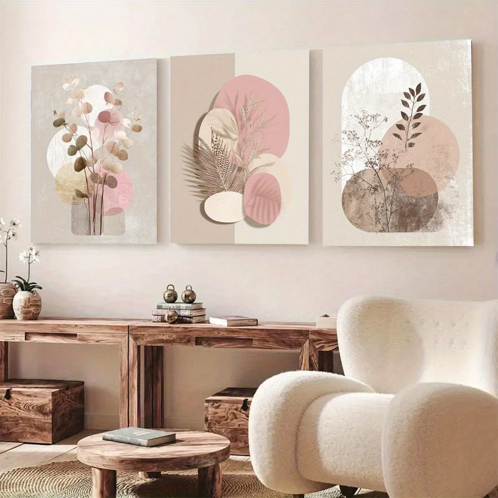 Canvas Print Minimalist Bohemian Geometric Patterns in Gentle Pink and Cream Canvas Poster Prints Home Bedroom Room Decor Gift
