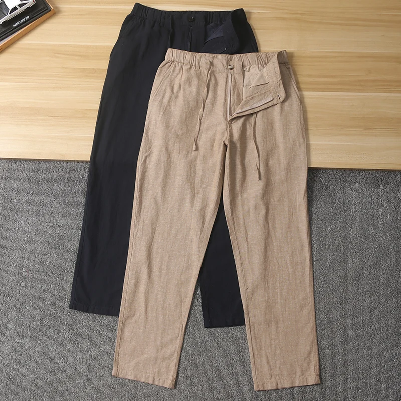 

Loose Cotton Linen Men's Summer Casual Pants Long Thin Pure Color Breathable Comfortable Straight Leg Trousers for Youth
