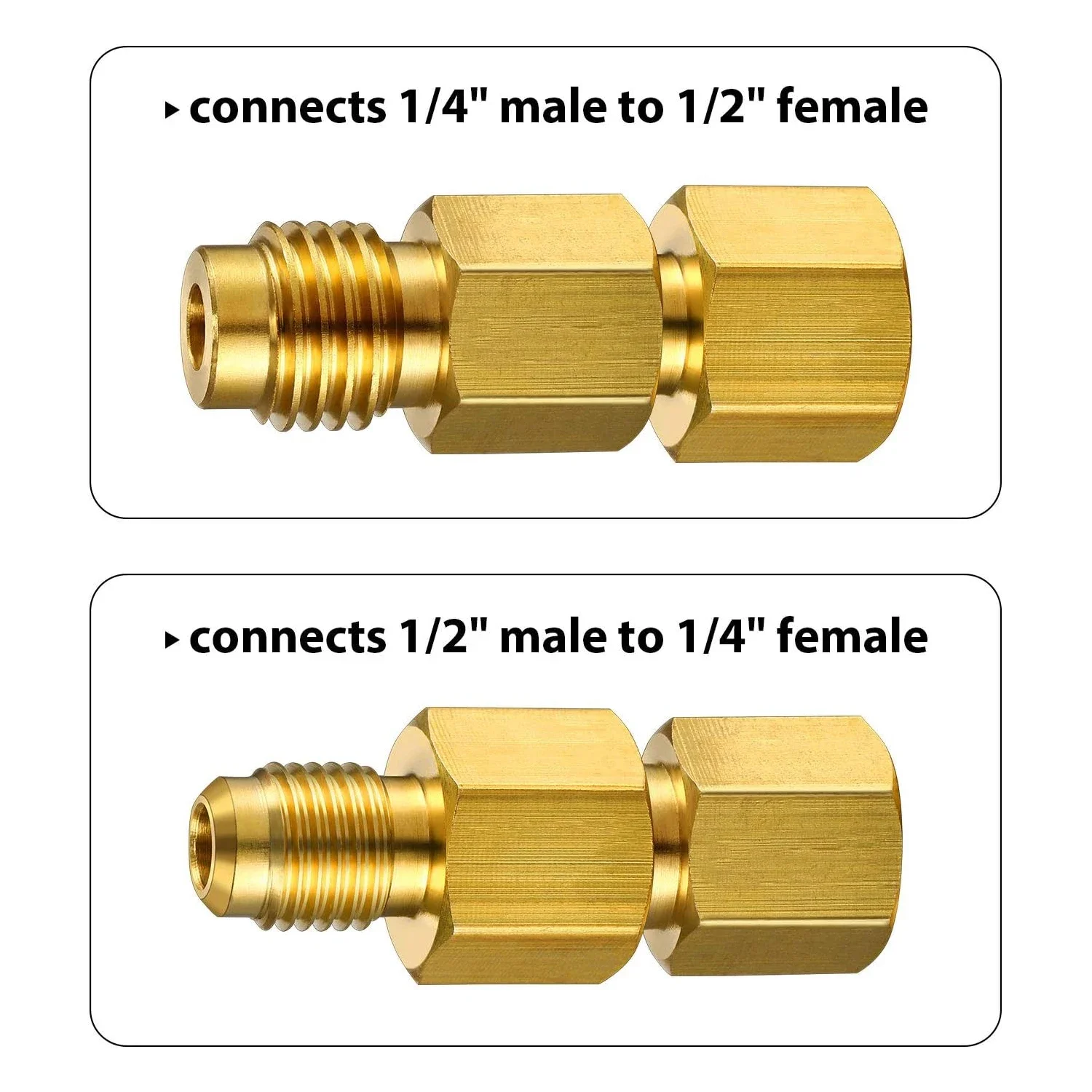 2PCS R134A Brass Refrigerant Tank Adapter to R12 Fitting Adapter 1/2" Female x 1/4" Flare Male Adaptor Valve Core Adapter