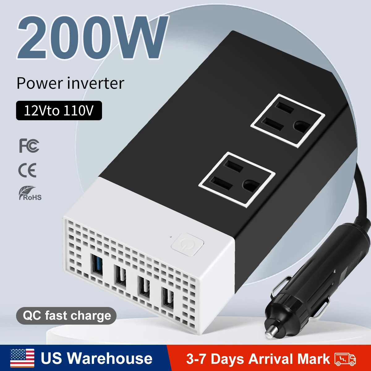 4USB Modified Sine Wave Inverter DC12V To 110V 200W US Socket Car Power Converter 60HZ