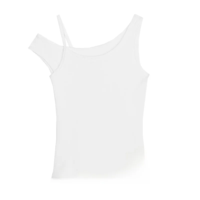 

Summer Women's Svel T-irt Double Layer Design oulder Strap Collar Hanging Ne Line Z Versatile Polyester Fiber