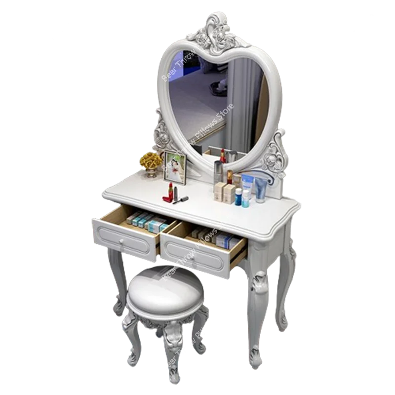 Wood Heart Dressing Table Vanity Organizer Storage Mirror   Lights Texture Coiffeuse De Chambre Bedroom Furniture