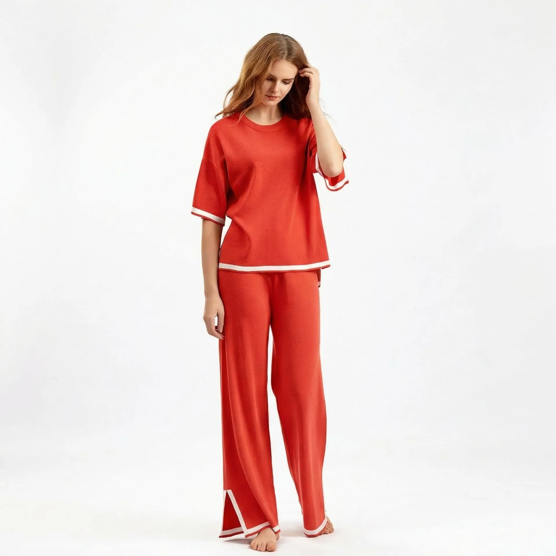 Pants Set Long Pants Full Length Set with Ol Commuter Style Sweater Top Elegant and Graceful Casual Wear for Teenagers Women