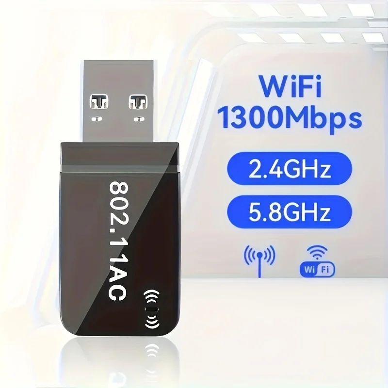 Adaptador sem fio USB 1300Mbps, adaptador de cartão LAN sem fio, dongle WiFi para laptop de mesa, banda dupla 2,4G/5,8GHz, suporta 802.11ax