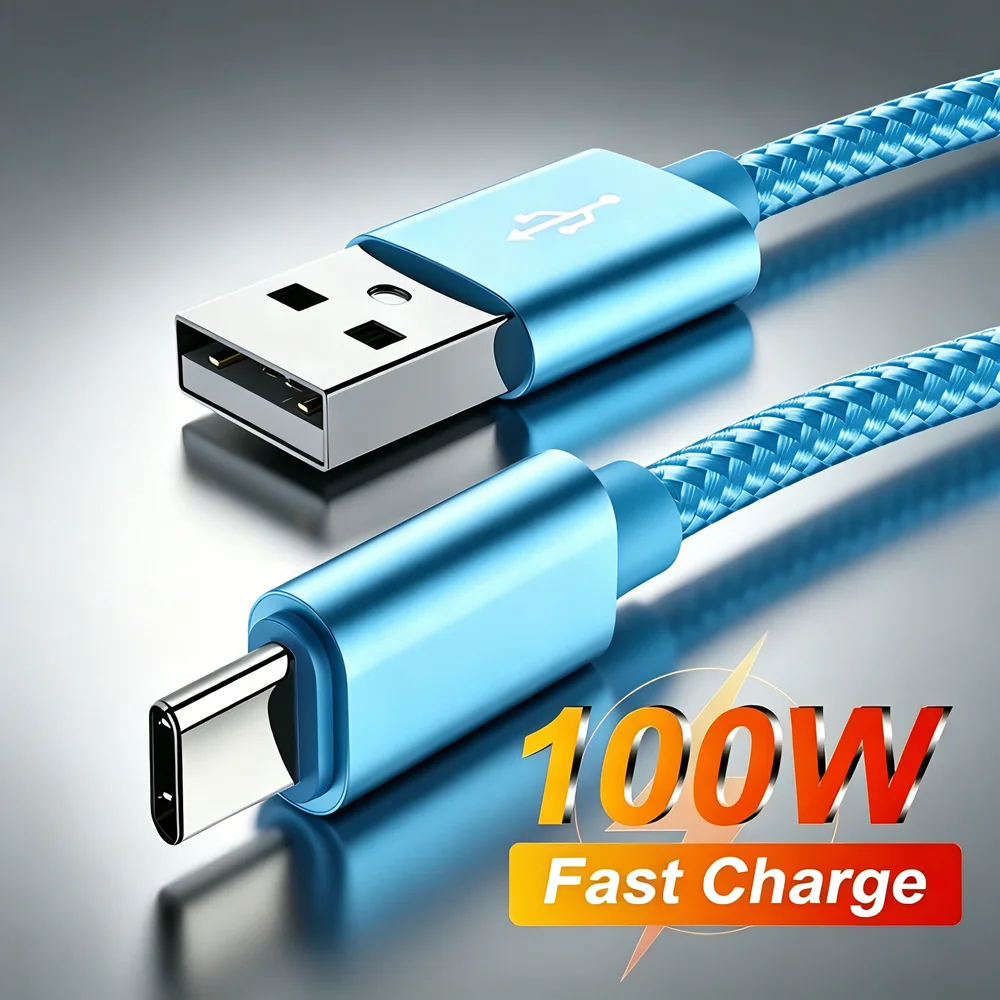 100W Fast Charging USB Type C Braided Cable For iPhone 15 16 Plus 17 Pro Max Samsung S26 Xiaomi Redmi POCO OPPO Realme VIVO iQOO