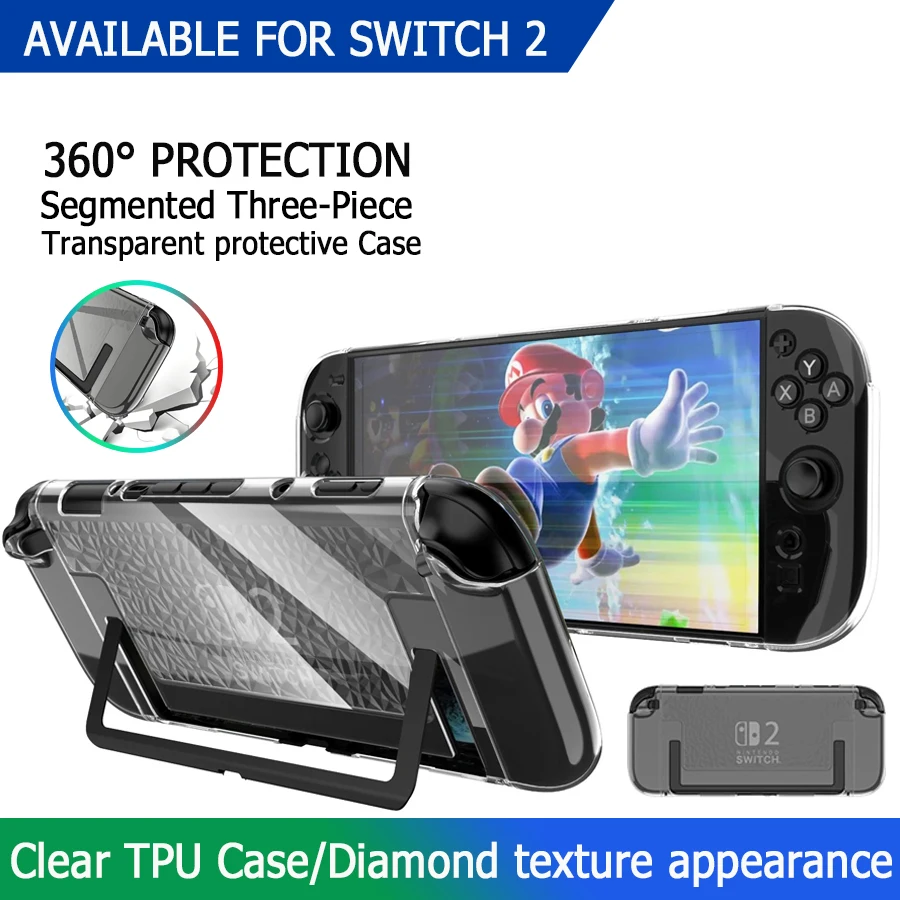 PC+TPU Clear Case for NS Switch 2 Split Type Design Scratch-Resistant Shockproof Drop Proof Protective Cover Accessories