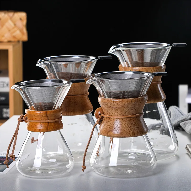 400/600/800/1000ml Hand Brewed Coffee Sharing Pot Filter Screen Glass Coffee Filter Cup Coffee Pot Set Drip Glass Pot Coffee Jar