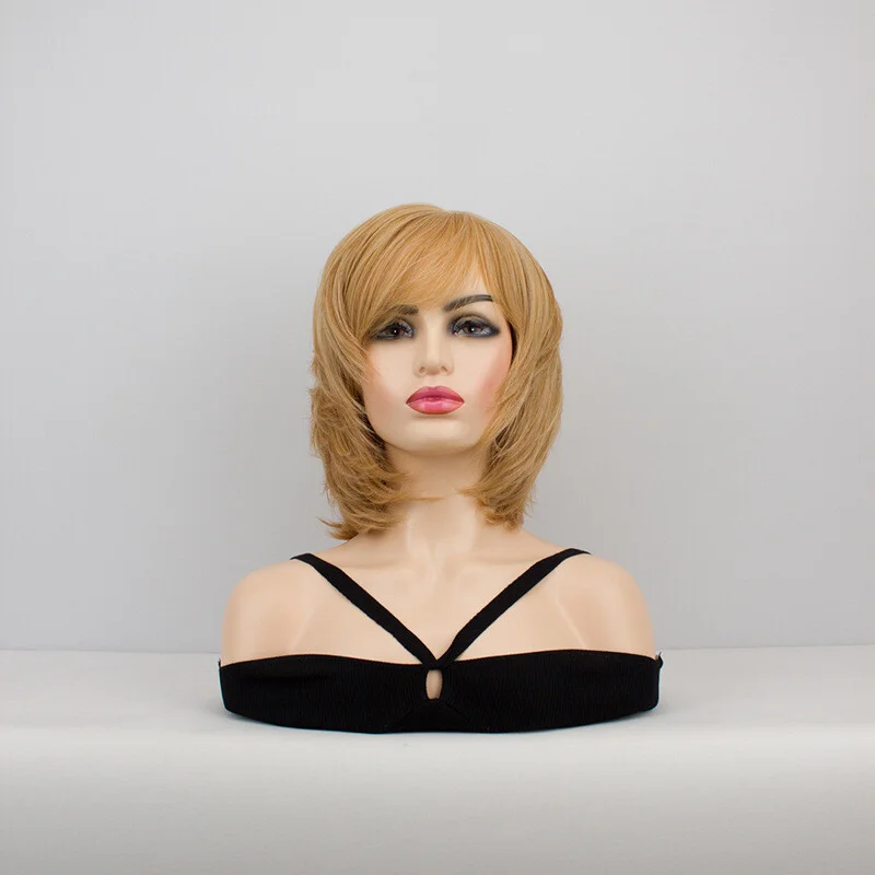 

Women Wig Short Golden Blonde Ladies Wigs Natural Hair Wigs+Wig Cap