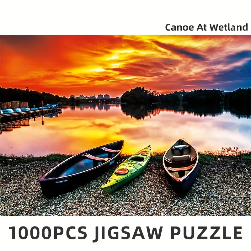 Premium 1000-delige zonsondergang-kano-puzzel |   19,25x26,75 inch grote volwassen puzzel voor volwassenen, woondecoratie kunst of cadeau-idee