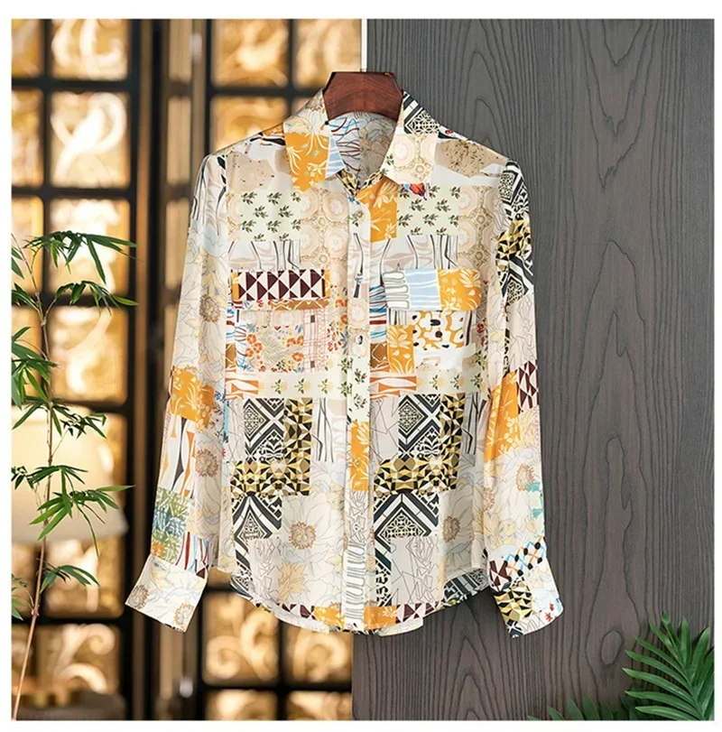 Рубашка Женская Casual Women Summer Shirt Long Sleeve Lapel Blouse Fashion Print Office Lady Chiffon Plus Size Camisas Y Blusas