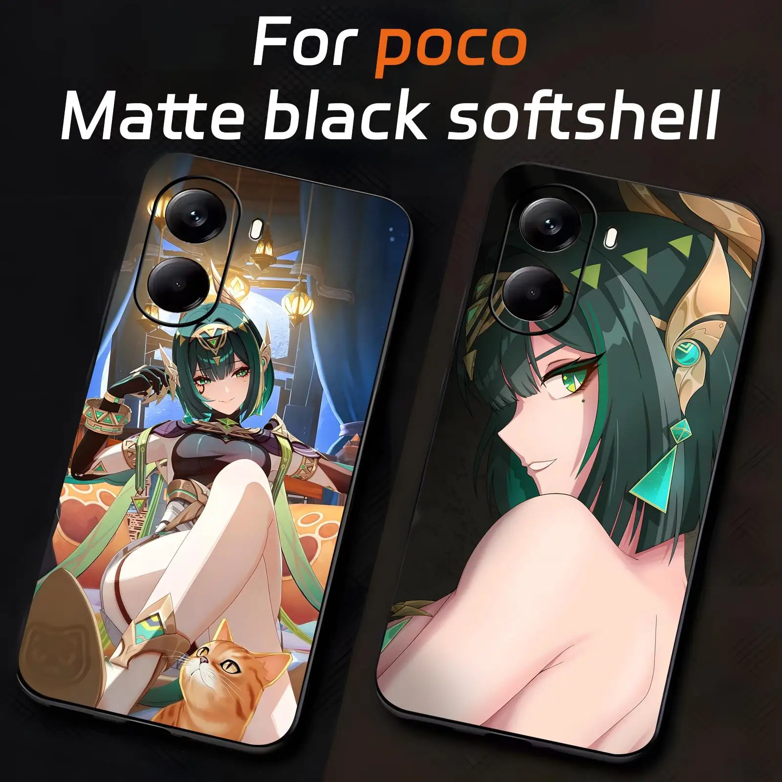 Capa de Telefone Genshin Impact Nefer para Xiaomi POCO M7 M6 M5 X7 X6 X5 F7 F6 F5 Pro 5G, Capa Preta Macia e à Prova de Choque
