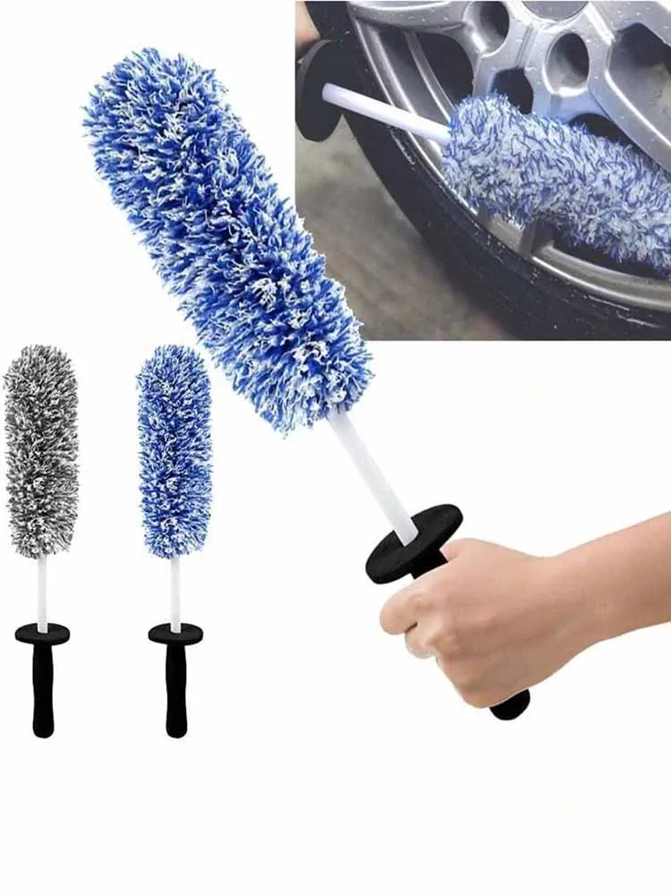 Car Wash Super Brush Plush Premium Wheels Brush Non-Slip Handle Easy To Cleaning Rims Spokes Wheel Barrel Car Accessories