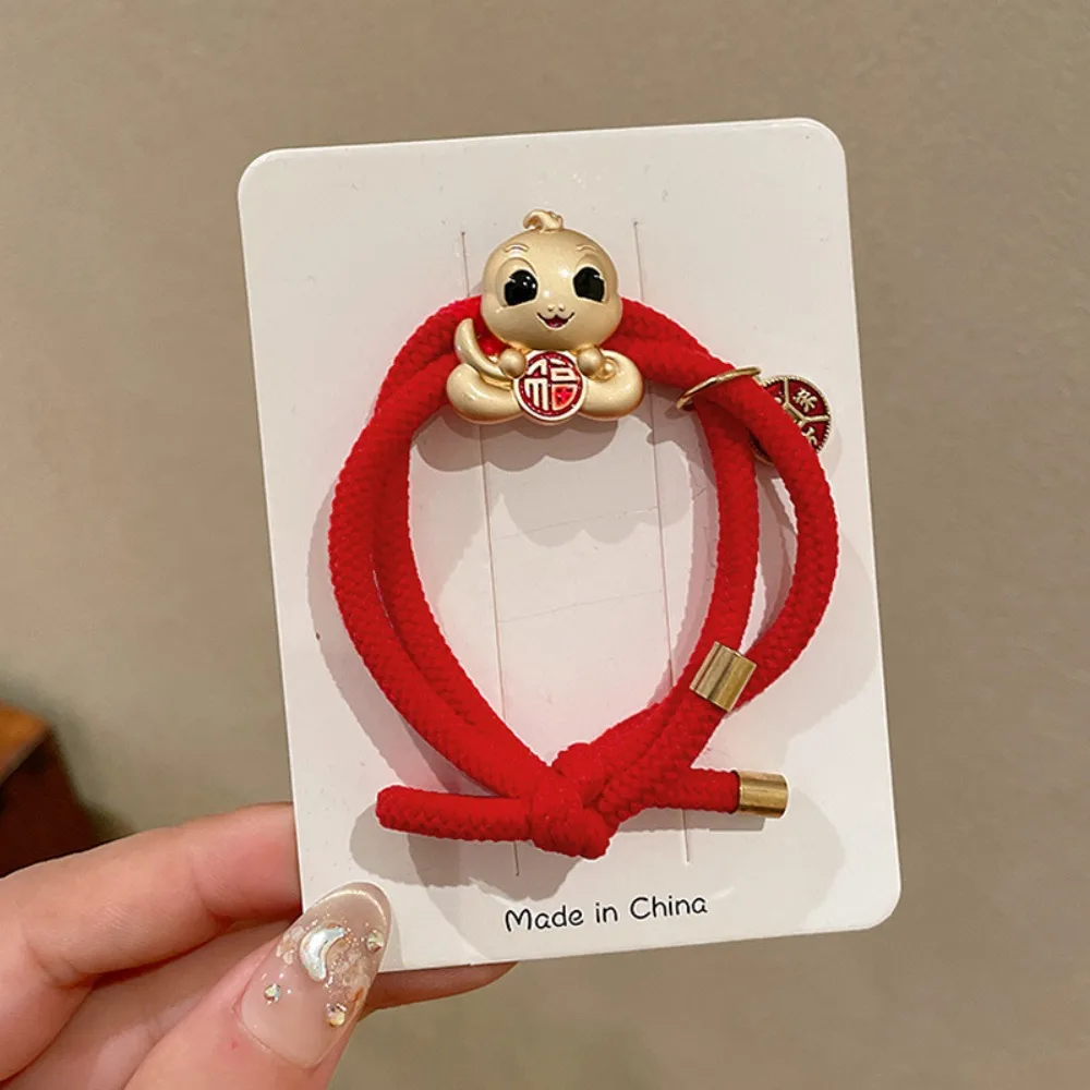 

Elastic Red New Year Hair Rope Alloy Rhinestone Snake Year Hair Ring Hair Accessories Rubber Band Chinese Style Bracelet