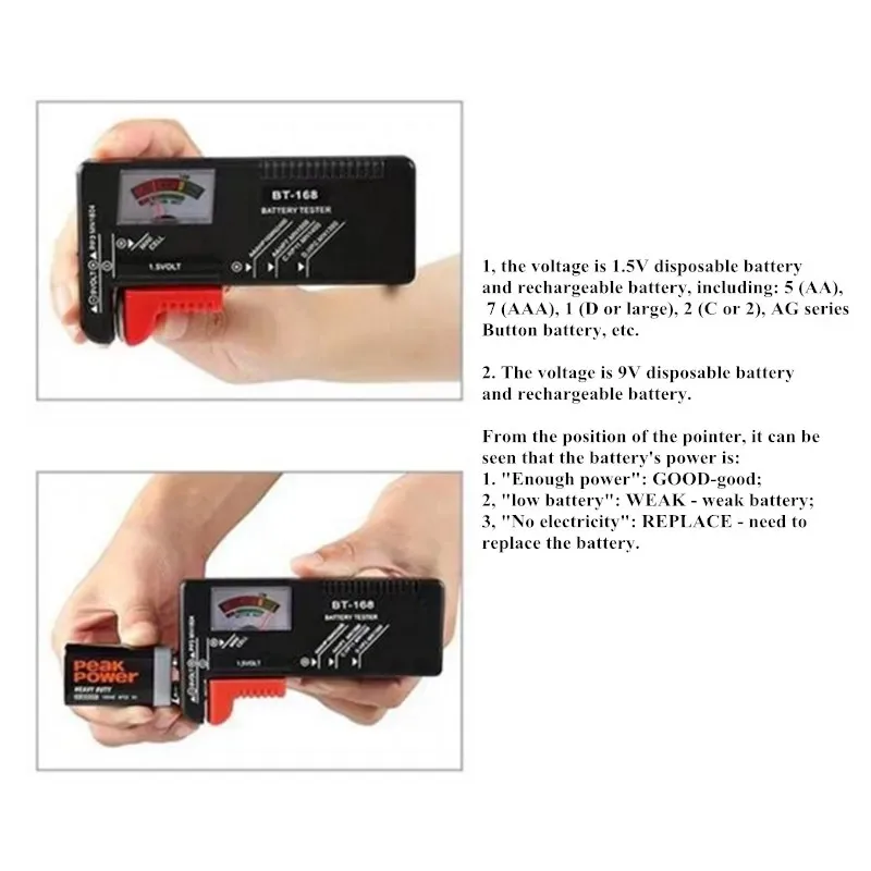 Universal BT168 Digital Tester Volt Checker for AA AAA 9V Button Multiple Size Voltage Meter Tools BT168 Without Battery