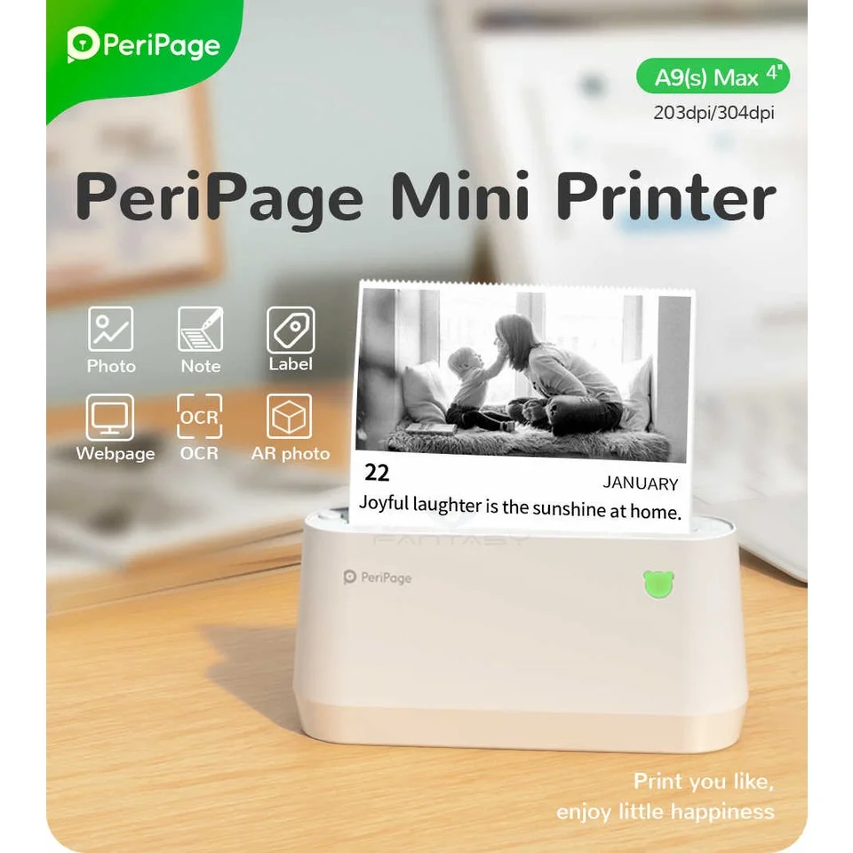 PeriPage a9/A9sMax Portable Mini sticker Thermal Printer Rechargeable 203/304DPI  Wireless Mobile Inkless  sticker Photo Printer