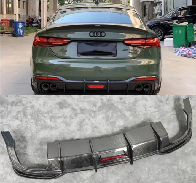 For Audi A5 S5 Sportback 2020 2021 2022 2023 Real Carbon Fiber Rear Bumper Trunk Lip Diffuser Spoiler Cover 