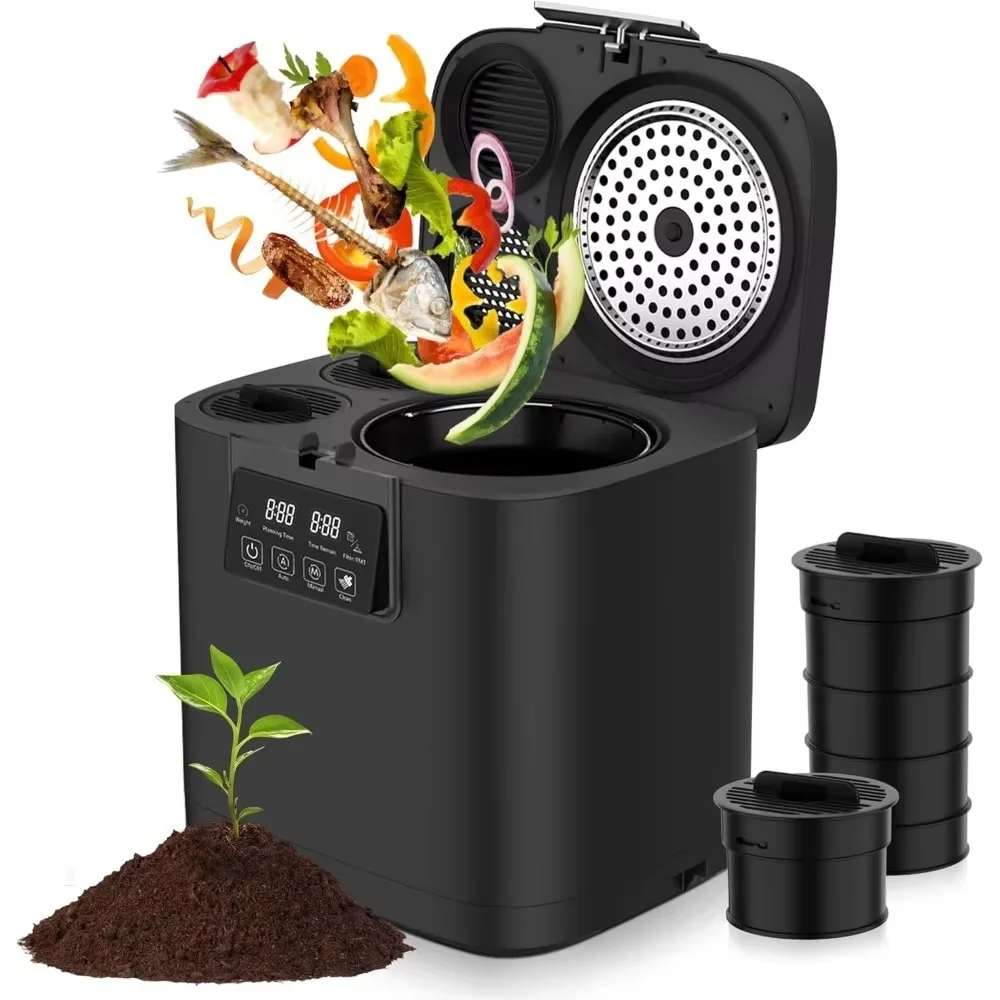 Electric Compost Bin Kitchen 4L Capacity Composter Bins Outdoor Indoor with Tri-Blade, Smart Waste Dispenser Countertop