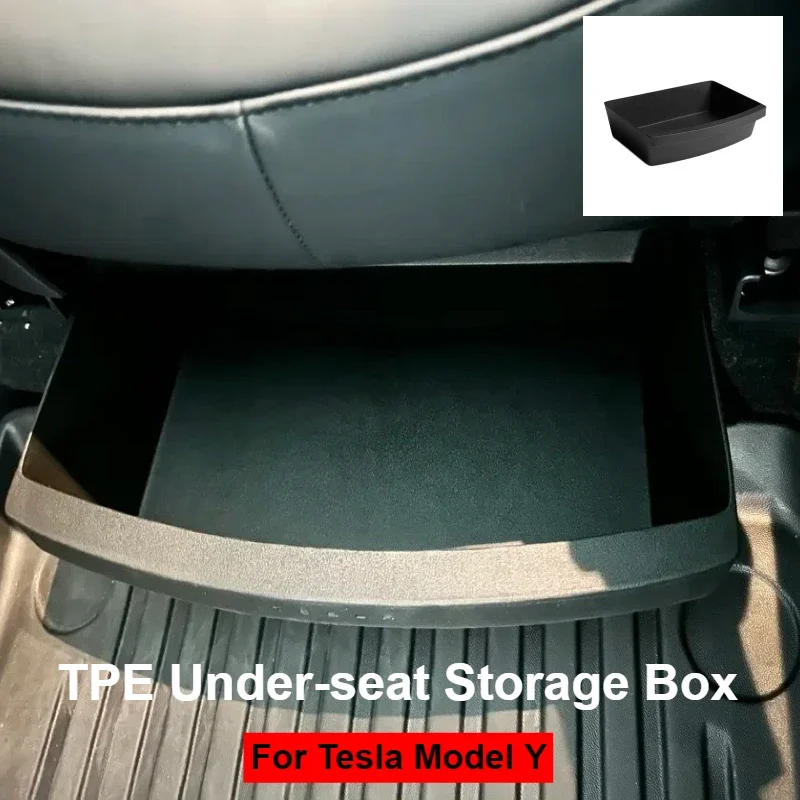 1pcs TPE Under-seat Storage Box for Tesla Model Y Front Seat Copilot Storage Box Waterproof Umbrella Tool Box Car Accessories