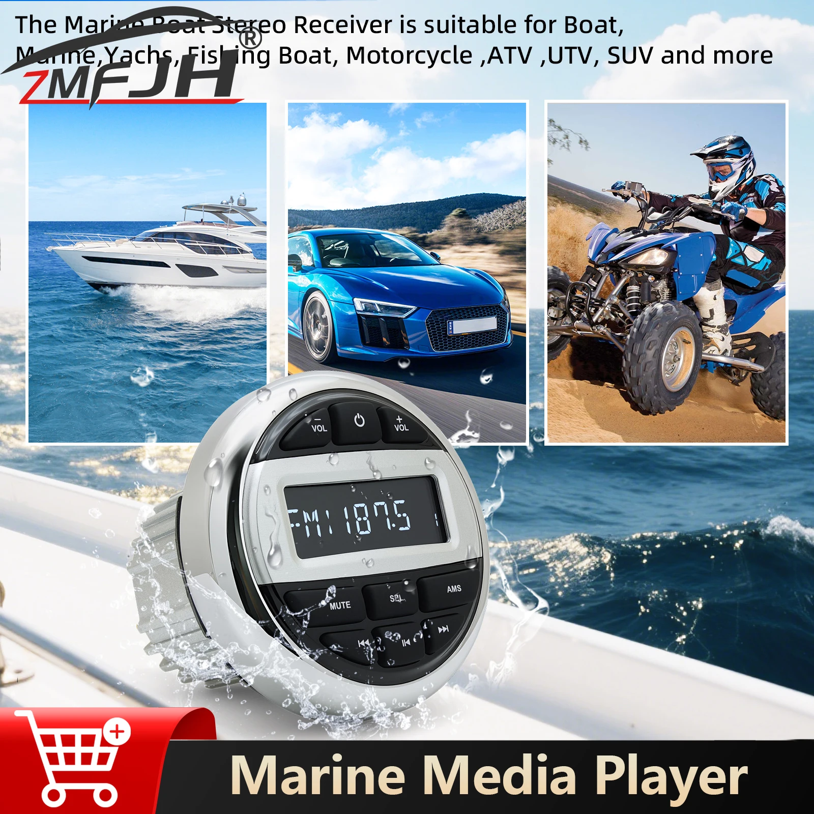 

Marine Boat Radio Media Player Stereo MP3 Radio Audio FM AM Radio Receiver Marine Speaker For Yacht UTV ATV Boat Accessories