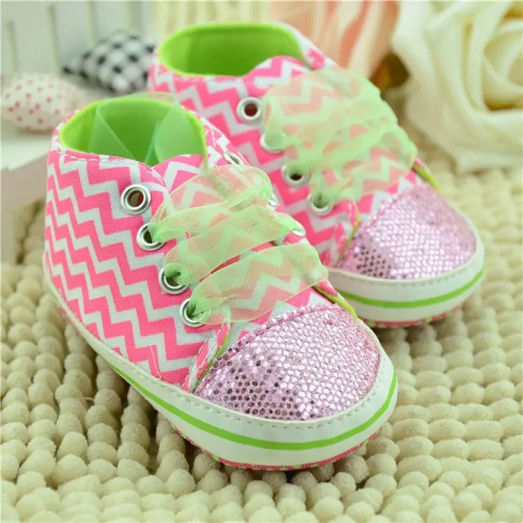 

New Baby Shoes Toddler Baby Girls Shoes Bling Floral Leopard Sequin Infant Soft Sole First Walker Cotton Fabric Lace-up Shoes