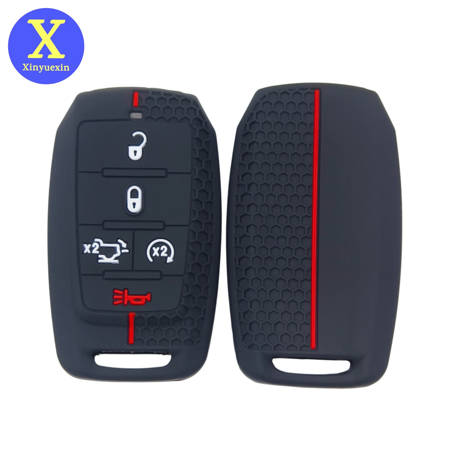 Xinyuexin Silicone Key Case Cover for 2019 2020 2021 RAM 1500 Smart Keyless Proximity Remote Key Fob 5 Buttons 2 Pcs/lot