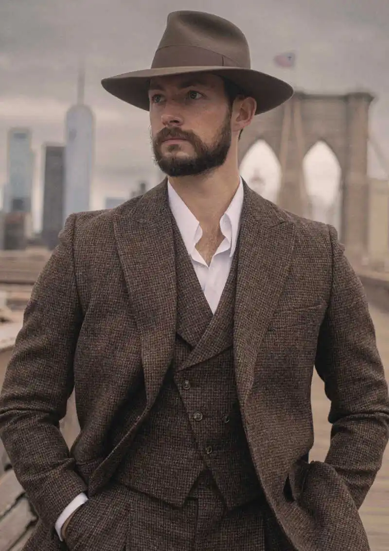 الدعاوى الرجالية خمر 3 قطع بلغت ذروتها التلبيب واحدة الصدر الشتاء سترة سميكة مجموعات الكلاسيكية صالح مخصص ملابس خارجية