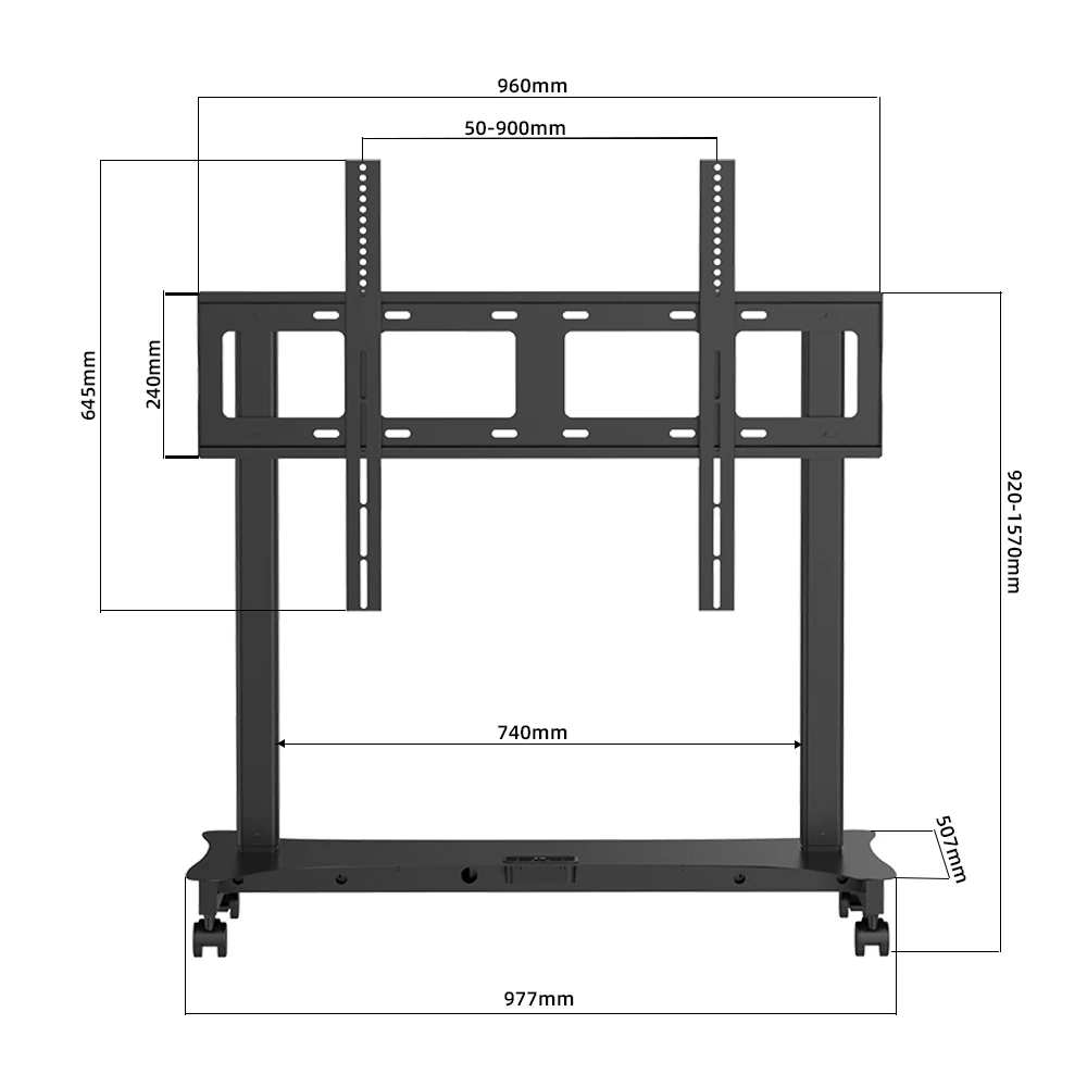 Preço competitivo 65-100 polegadas de altura ajustável carrinho de tv móvel suporte de tv com rodas