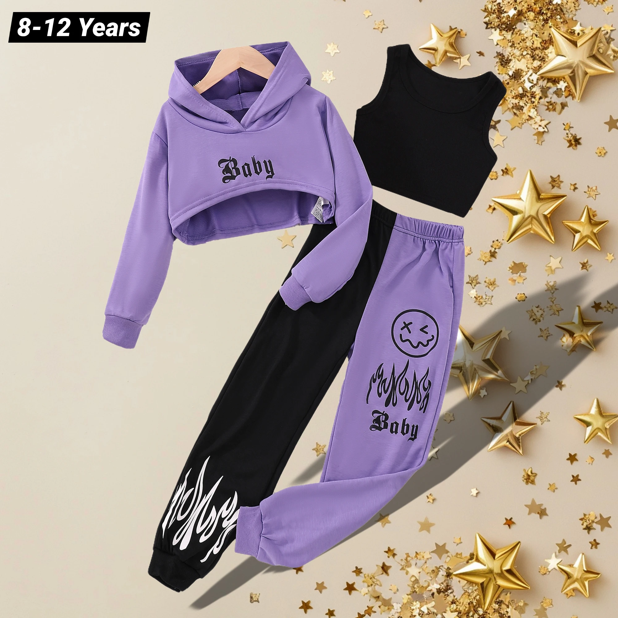 

3 Pcs Kids Girl Clothing Set Spring Summer Hoodie Vest Pants Fashion Children Outfit Streetwear 7-12yrs New Trendy Girls Suit
