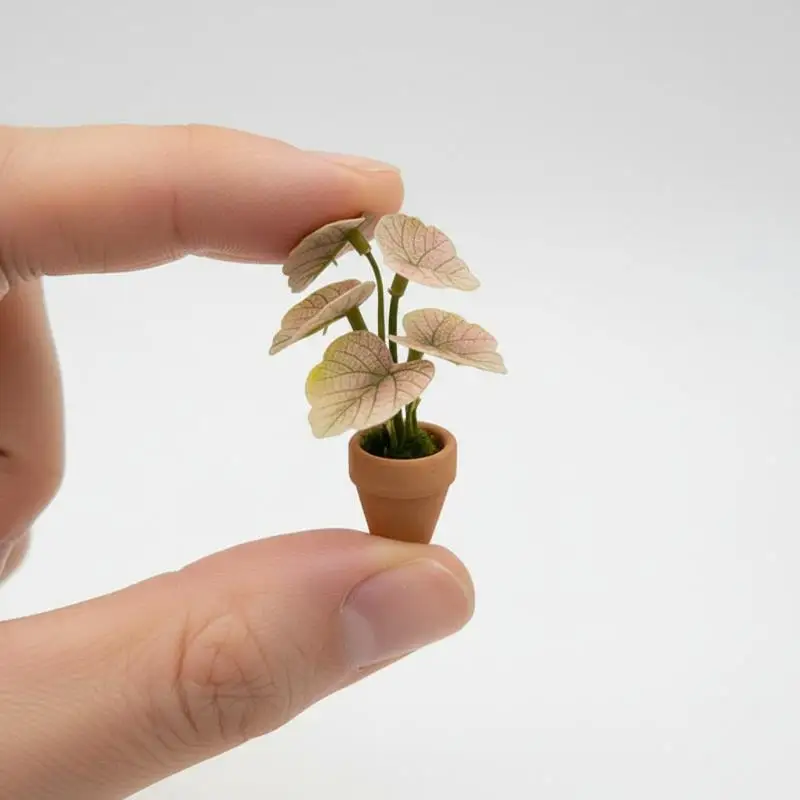 Mini Taro Turtle Back Fake Green Plant Realistic Pot for Dollhouse Living Room Bedroom Table Home Decor