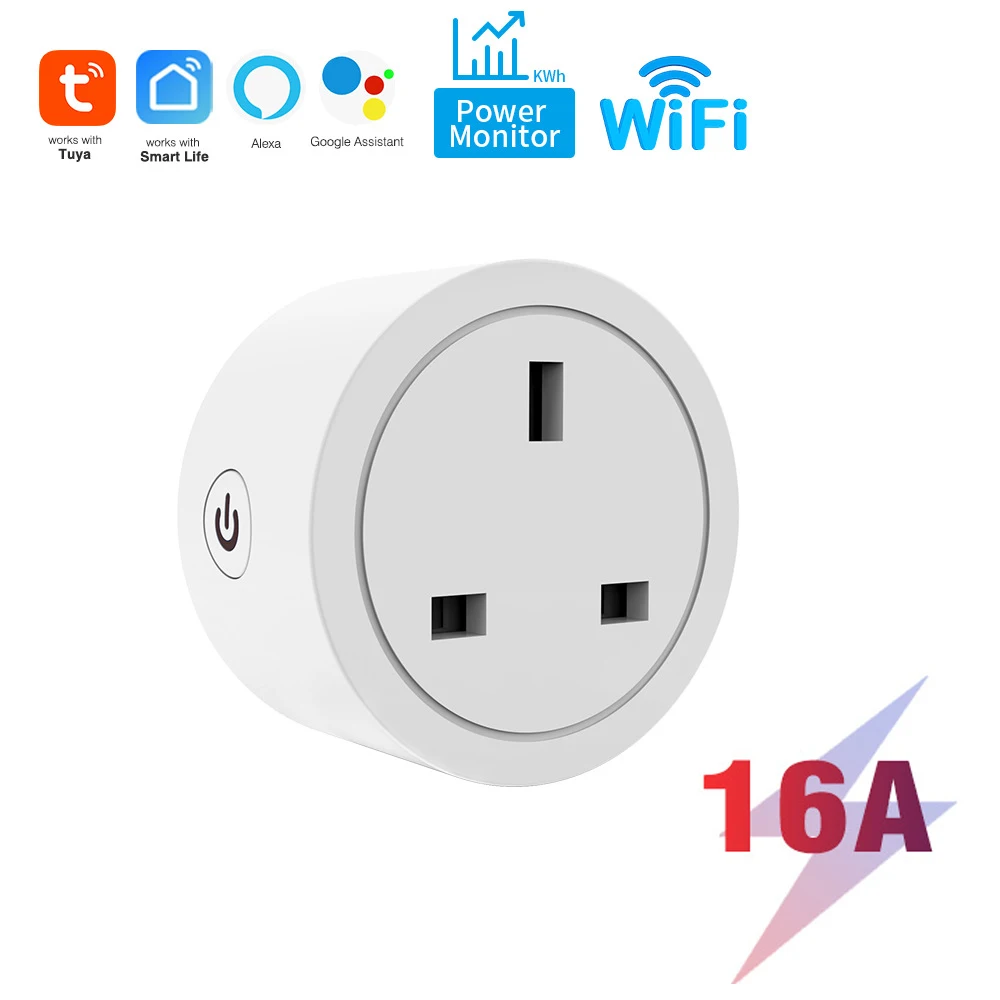 16A UK Plug Smart Socket Tuya WIFI Power Metering Voice Control Household Electric Plugs Wall Sockets for Alexa Google Home