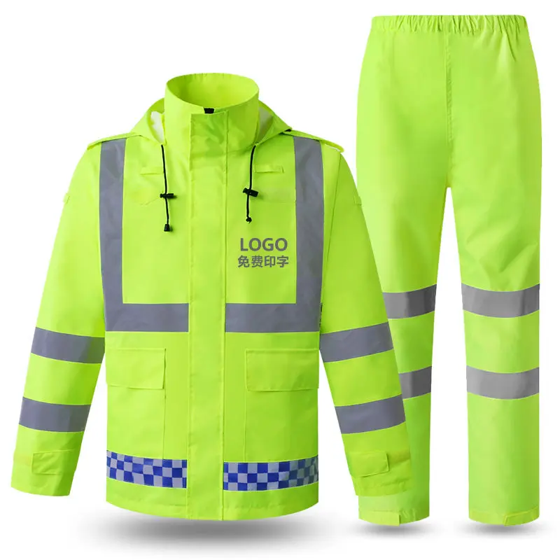 Hi Vis Rain Jacket and Pants for Men Waterproof Rainsuit Set High Viz Visibility Rain Gear Windproof Reflective Raincoat