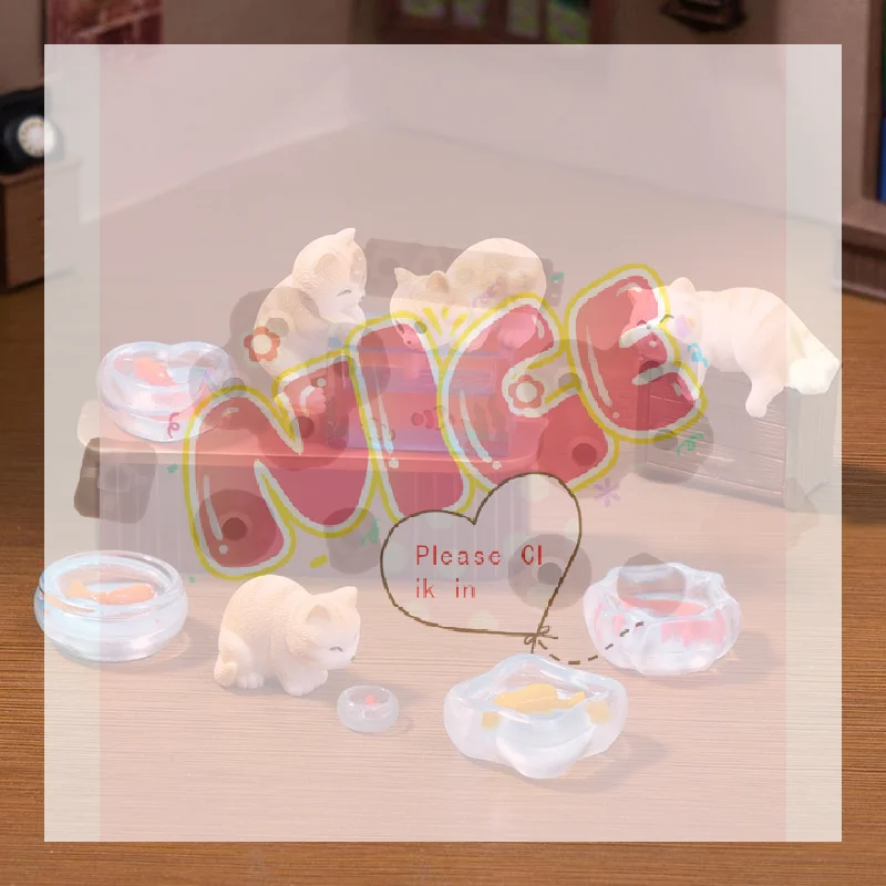 【BA】Miniature Cat And Fishbowl Figurines Cute Cat Micro Landscape Accessories For Dollhouse DIY Decoration Ornaments