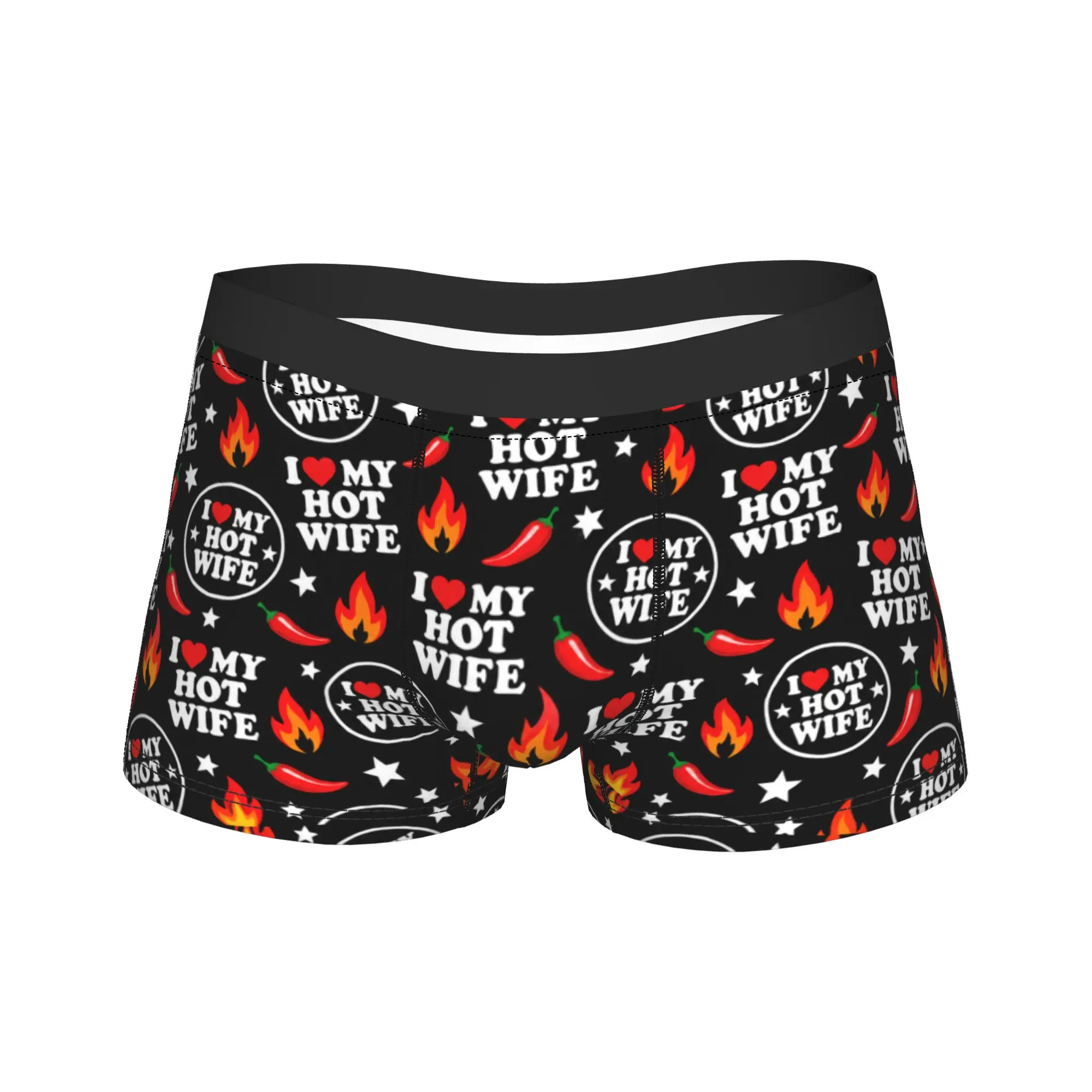 I  MY HOT WIFE Chili Pepper Humor Print Underwear  Custom Boxer Shorts Quality Males Panties Breathable Shorts Briefs Gift Idea