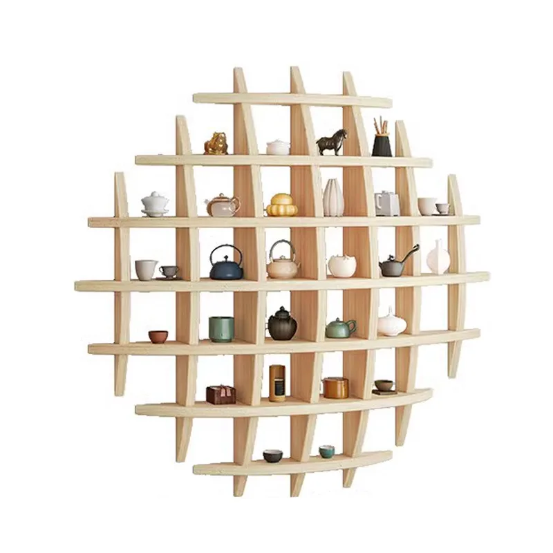 

Solid wood tea set, cup, tea cup storage rack, wall-mounted tea room rack, Duobao Pavilion Bogu rack, wall lattice shelf