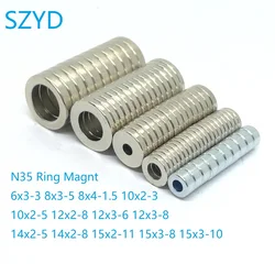 10 100PCS/LOT N35 Ring NdFeB Magnet 6*3 8*3 10*2 14*2 15*3 Strong Standard Round Rare Earth Permanent Neodymium With Hole