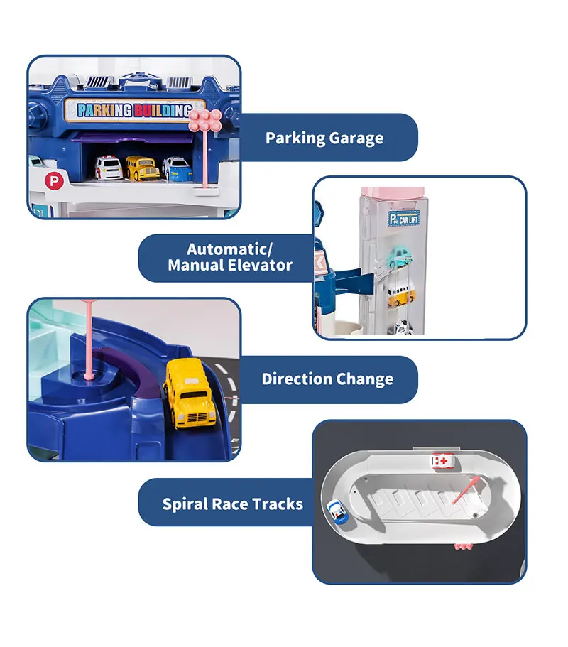 Pista elettrica Parcheggio Auto Giocattolo Edificio Treno da corsa Pista Giocattolo per bambini Regali Avventura meccanica Gioco da tavolo per cervello