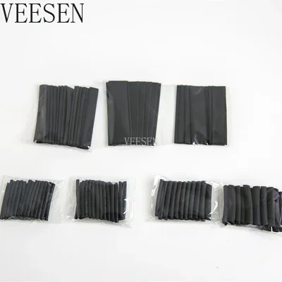 127pcs Heat Shrink Tube Sleeve 2:1 Black Electronic Diy Kit Insulation Sleeving Polyolefin Shrinking Assorted Tubing Wire Cable