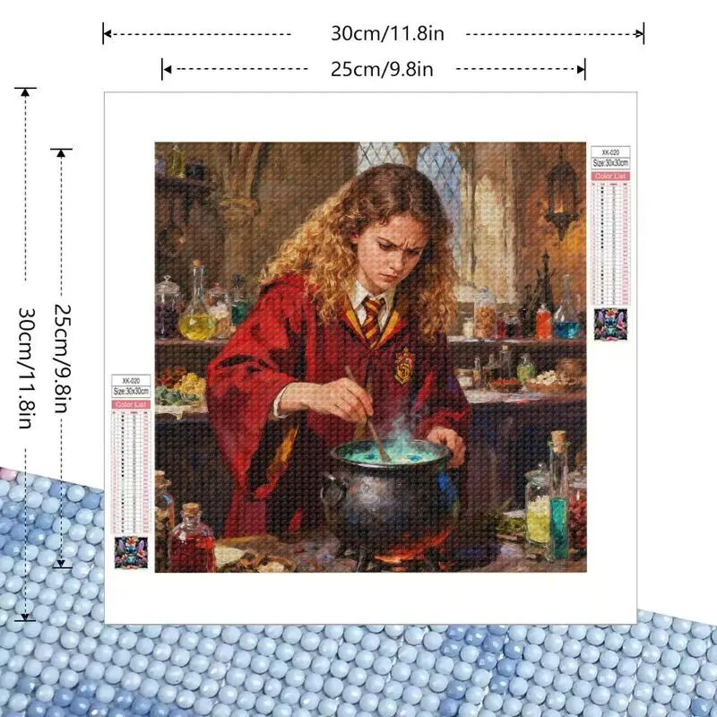 1 Juego de Kit de pintura de diamante 5D DIY, escena de clase de pociones de Harry Potter Hermione Granger, tema del mundo del mago mágico, cuadrado de taladro completo