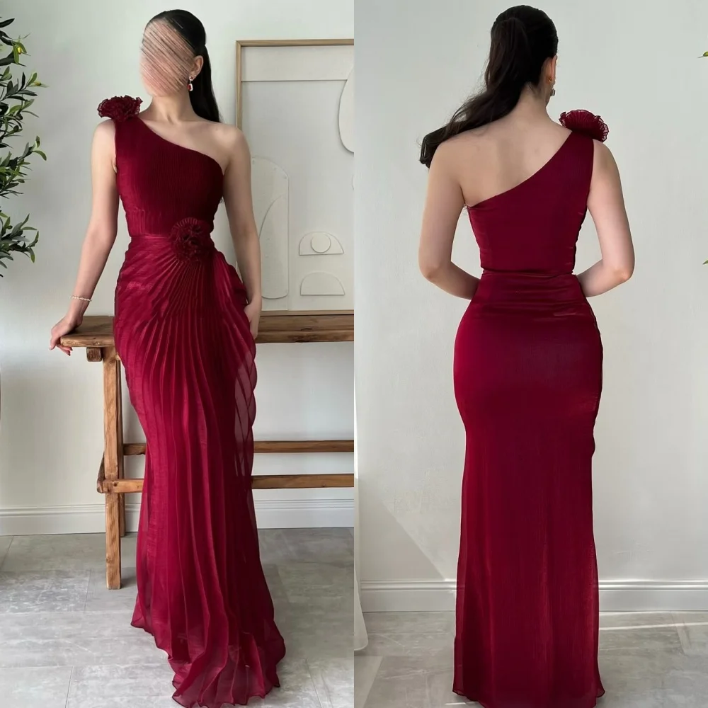 

Customized Elegant Classic Handmade Flower Pleat Mermaid One-shoulder Long Dresses Bespoke Occasion Dresses Sizes Available Sexy