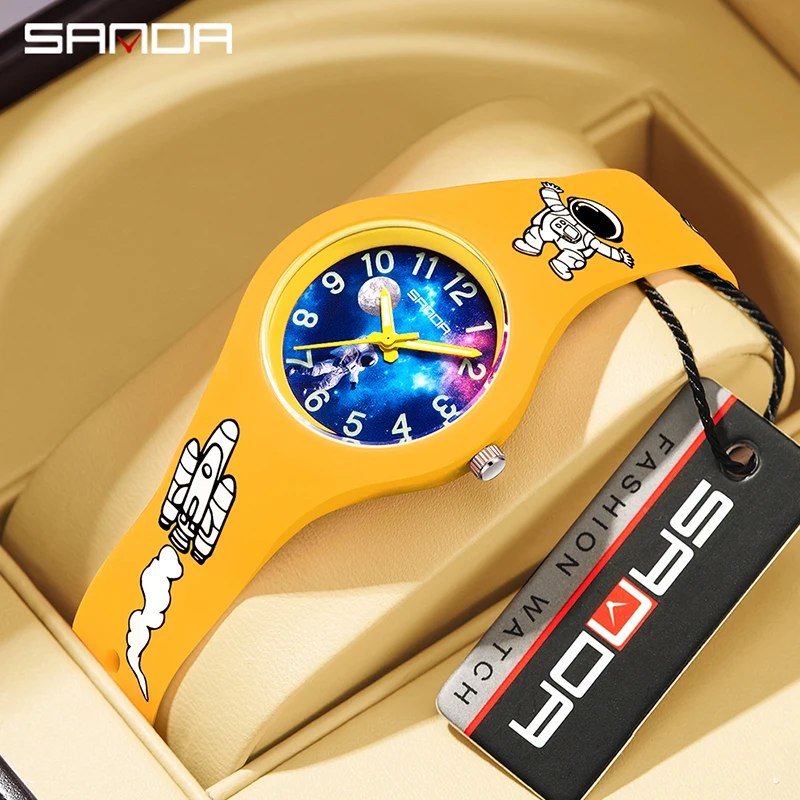 

SANDA Children Watches Cartoon Astronaut Series Dial Silicone Strap Quartz Watch Luminous Hand Waterproof Fashion Kid Wristwatch